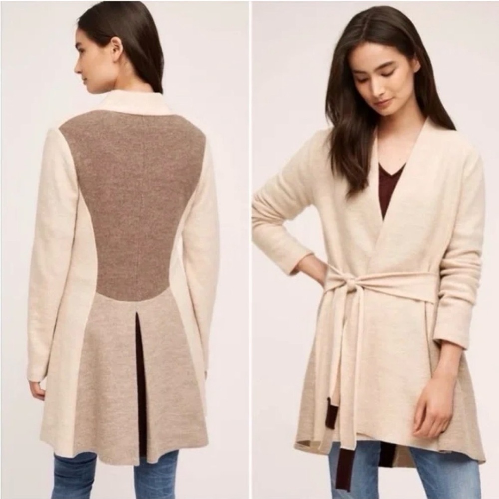 Anthropologie Rosie Neira Denisse Boiled Wool Open Belted Cardigan